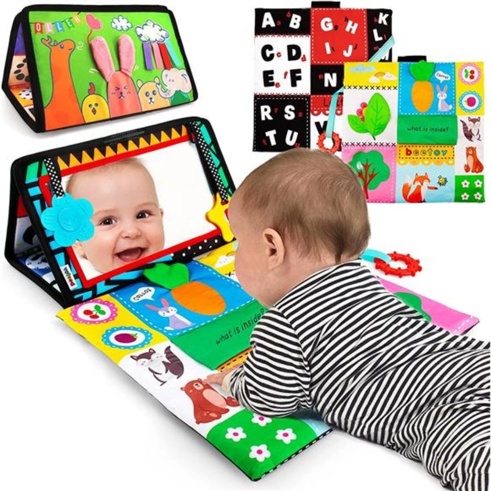 Tummy Time Baby Mirror Toys with Black and White Pattern,Double High Contrast 3D